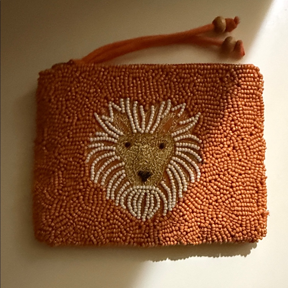 Beaded Lion Clutch in Orange
